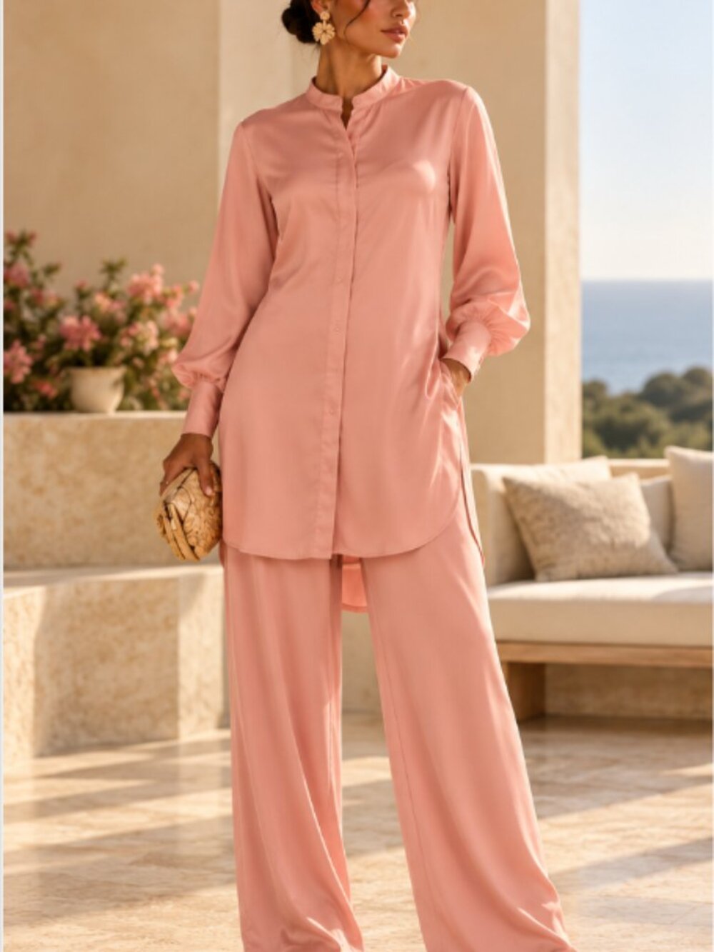 Andrea Iyamah UCHI Tunic & Pants FULL SET Powder Peach Pink M/US 8 NWT - Picture 2 of 9